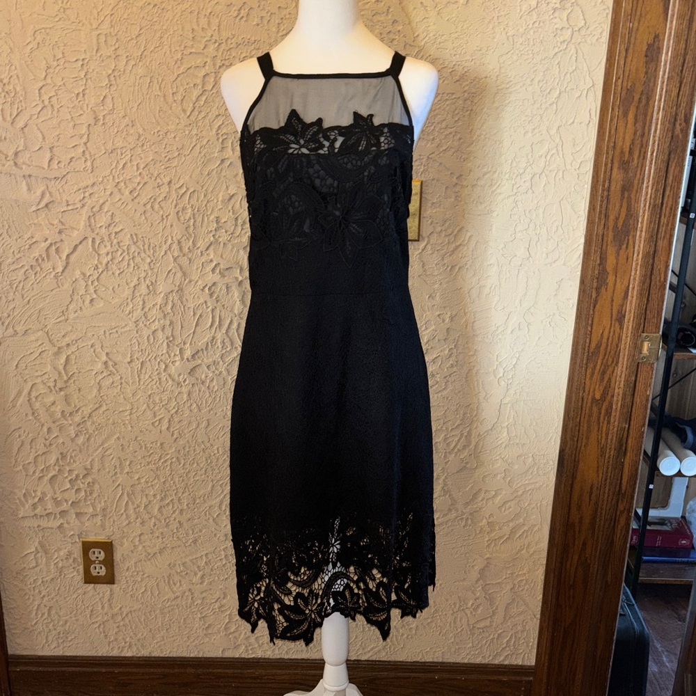 Pink Martini Elegant Black Lace Midi Dress